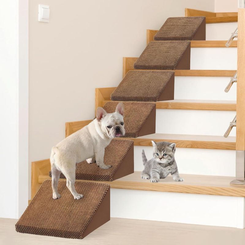 Photo 1 of 30D Dog Ramp for Stairs Suits for Small Dogs Cats, Pet Steps Stairs for Staircase Stairs with Anti-Slip Bottom and Self-Sticky Pads to Fix Suitable for Dogs Cats(6Pcs,
