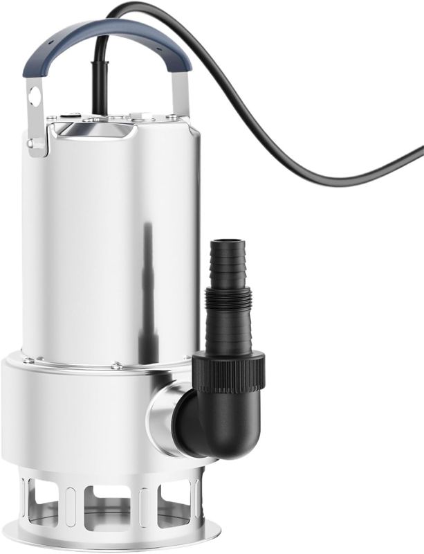 Photo 1 of 1pcs Sump Pump 1.6 HP Submersible Water Draining Pump 5500 GPH Stainless Steel Electric Clean/Dirty Water Transfer Pumps with Adapter