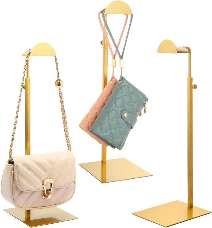 Photo 1 of Purse Display Stands, 6 Pack Gold Purse Display Rack Stainless Steel Handbag Display Stand Adjustable Height Bag Stand Holder Anti-fingerprint Hanger Rack for Retail Boutiques Commercial Store
