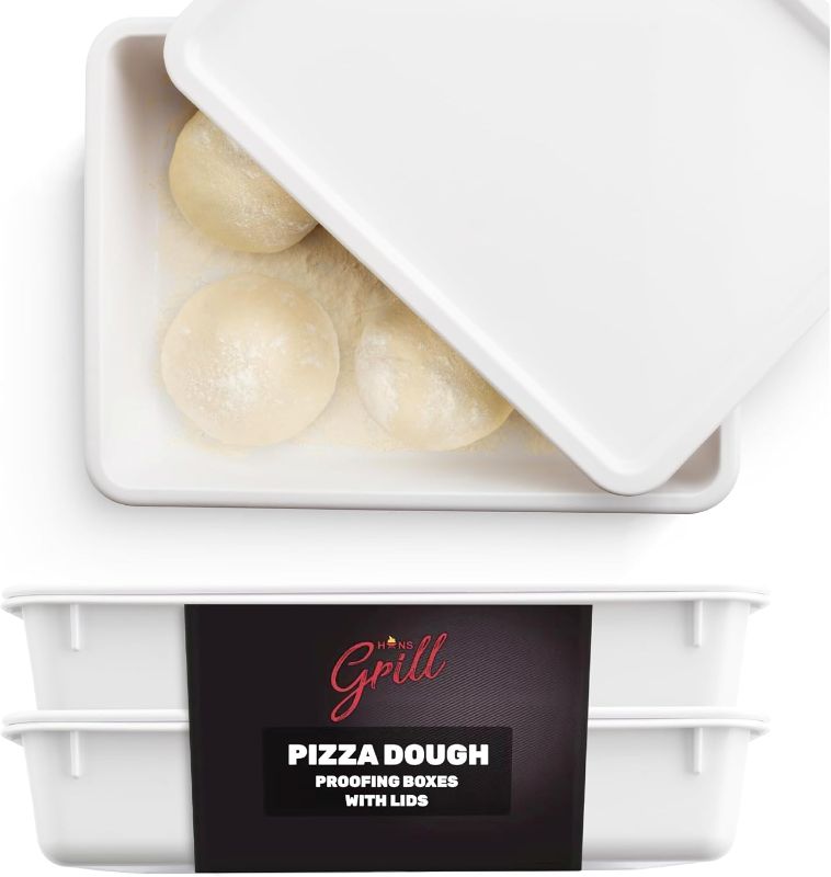 Photo 1 of Hans Grill Pizza Dough Proofing Box - Pack of 2 Stackable BPA-Free Trays with Covers - Perfect as a Bread Proofing Box and Dough Container - Premium Quality Pizza Storage Container (2 Pack Large)