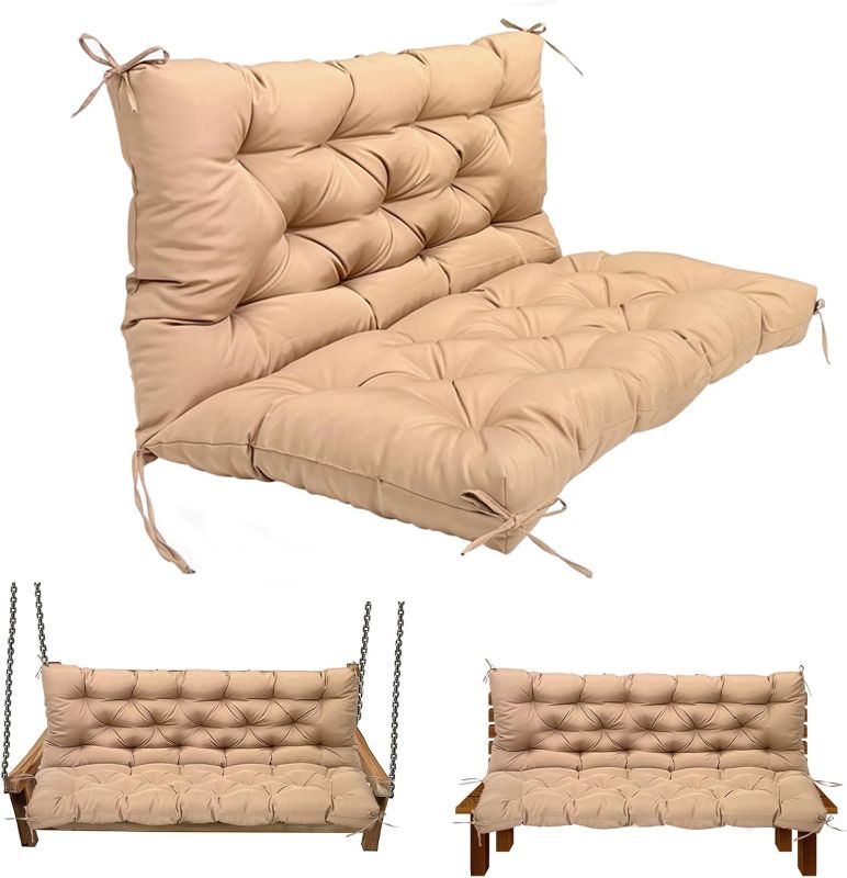 Photo 1 of Swing Replacement Cushions for Outdoor: 2-3 Seater Bench Waterproof Cushion with Ties - 4in Thick Swing Cushion for Garden Furniture Patio Porch