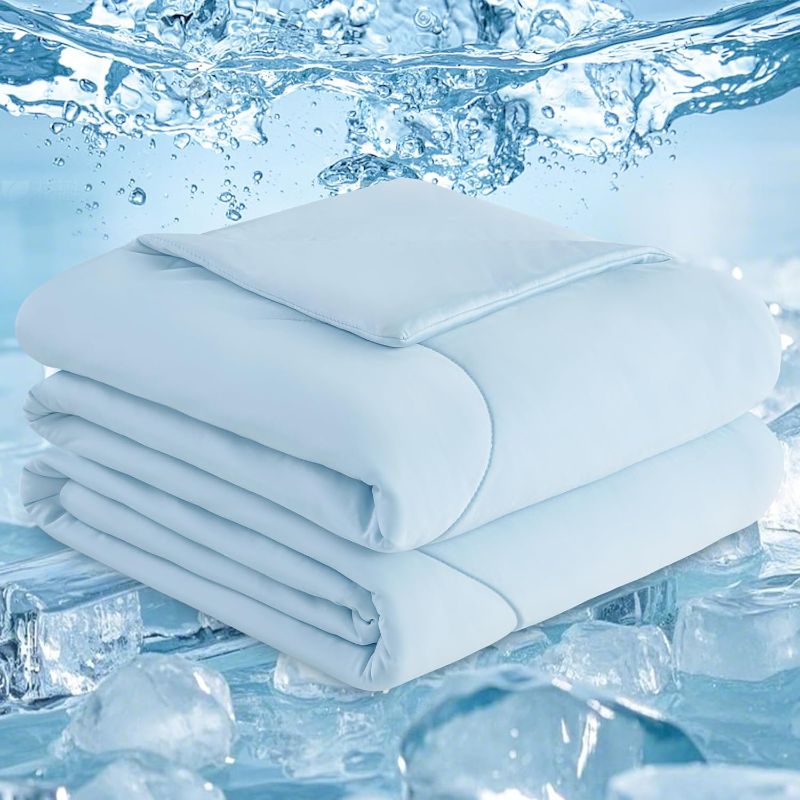 Photo 1 of PHF Cooling Comforter King for Hot Sleepers, Soft Double Side Cooling Blanket for Night Sweats Absorbs Body Heat, Q-Max>0.5 Arc-Chill Cool Lightweight Summer Cold Comforter, 108"x90", Ice Blue
