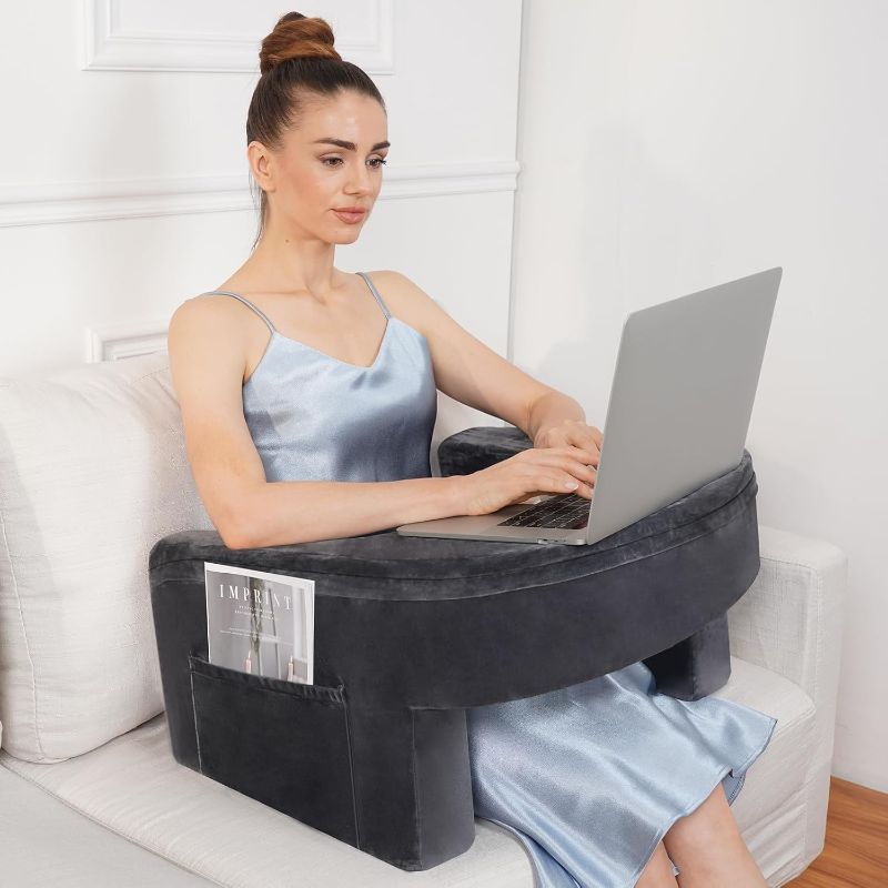Photo 1 of Gaming Pillow,Memory Foam Reading Pillow,Arm Rest Pillow with Side Pocket,Soft Lap Desk Pillow for Adult,Bed Rest Pillow for Reading,Working,Gaming,Dark Gray