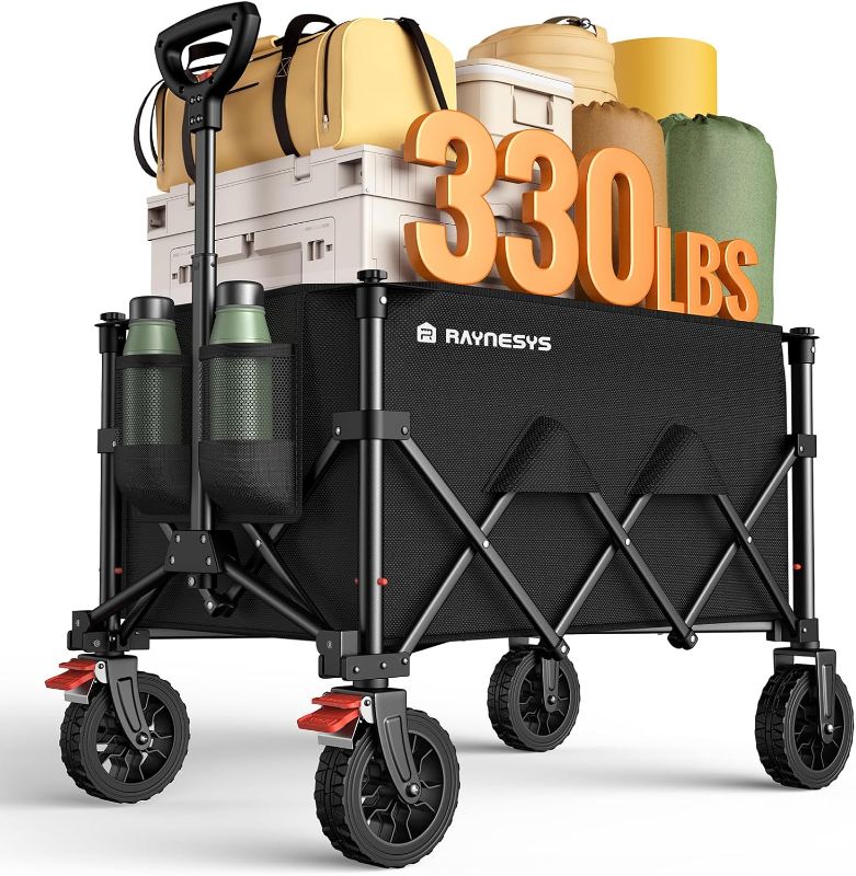 Photo 1 of Wagons Carts Foldable, Collapsible Foldable Wagon 330lbs Capacity, Large Capacity Wagon Cart with All-Terrain Wheels,Heavy Duty Utility Wagon Cart with Brakes for Camping Shopping Sports