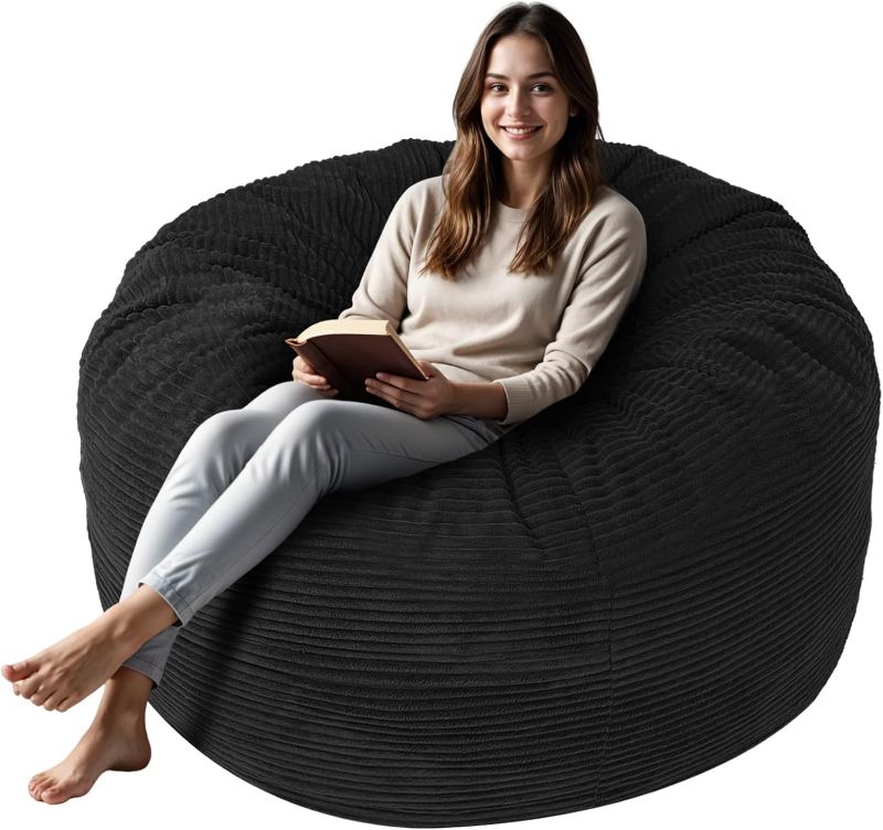 Photo 1 of Bean Bag Chairs for Adults, 4FT Bean Bag Chairs with Plush Microfiber Removable Cover, Giant Bean Bag Chairs with Memory Foam Big Sofa Bean Bag Chairs for Reading, Gaming Cozy Chair, Black