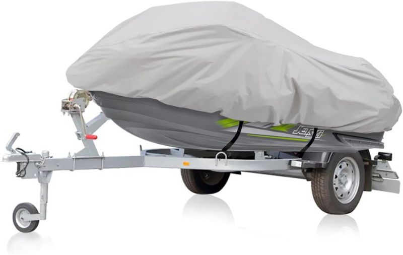 Photo 1 of Pyle Marine Grade Polyester Jetski Cover - Size Supports 102” and Under - Heavy Duty Universal Trailer Storage Cover for Personal Watercraft - Waterproof Weather Resistant with Elastic Cord, Gray