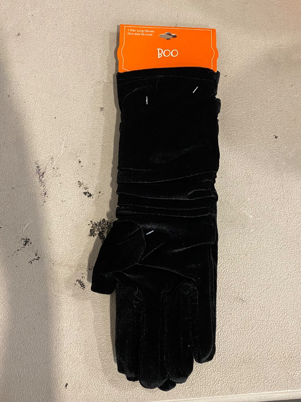 Photo 1 of 1 Pair Long Black Velvet Gloves for Halloween Costume 