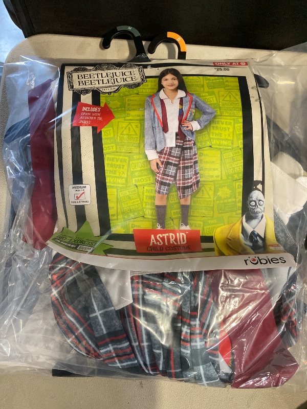 Photo 1 of Size (M) Girls Beetlejuice Astrid Gray & Red Plaid Dress Outfit Halloween Costume