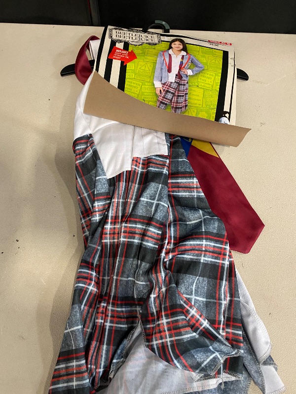 Photo 1 of Size (M) Girls Beetlejuice Astrid Gray & Red Plaid Dress Outfit Halloween Costume