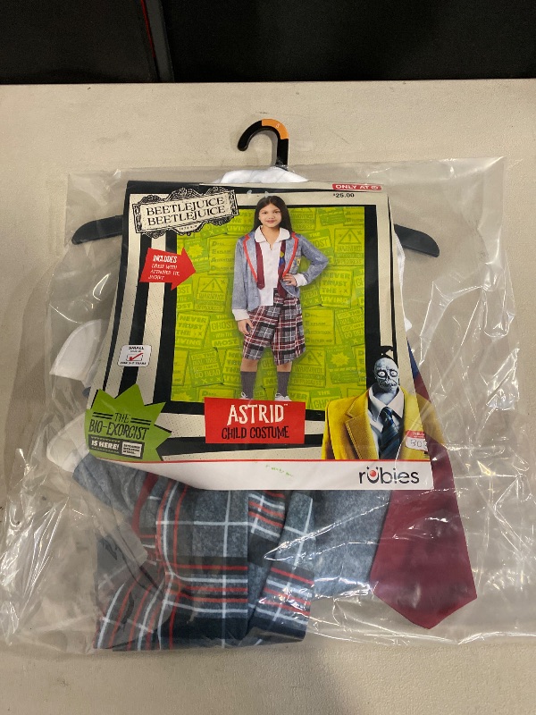 Photo 1 of Size (S) Girls Beetlejuice Astrid Gray & Red Plaid Dress Outfit Halloween Costume