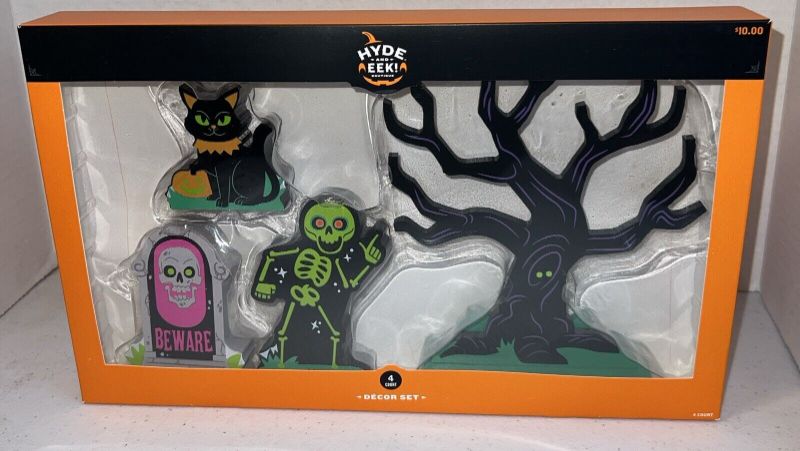 Photo 1 of Hyde Eek Halloween Wood Mini Mantle Decor Set Target 2024 Cemetery Cat Spooky