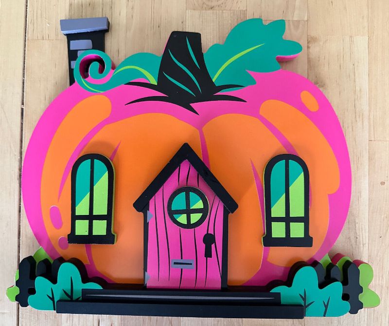 Photo 1 of Target 2024 Hyde and Eek Neon Wood Halloween Mini Mantle Decor 9” PUMPKIN HOUSE