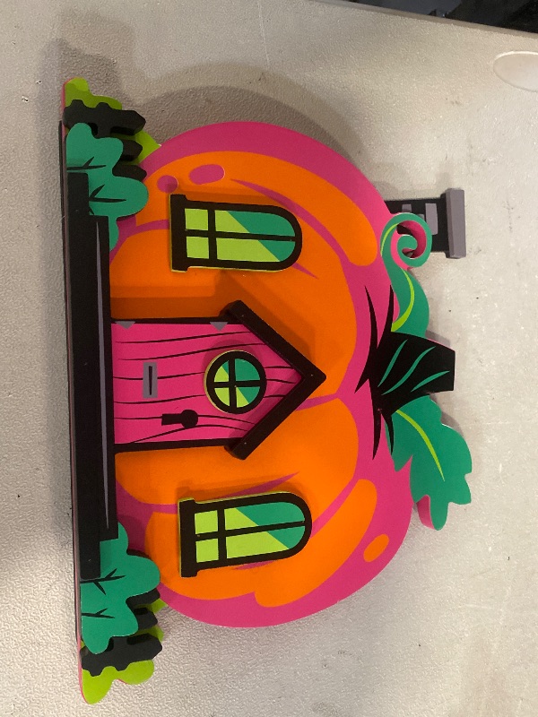 Photo 1 of Target 2024 Hyde and Eek Neon Wood Halloween Mini Mantle Decor 9” PUMPKIN HOUSE