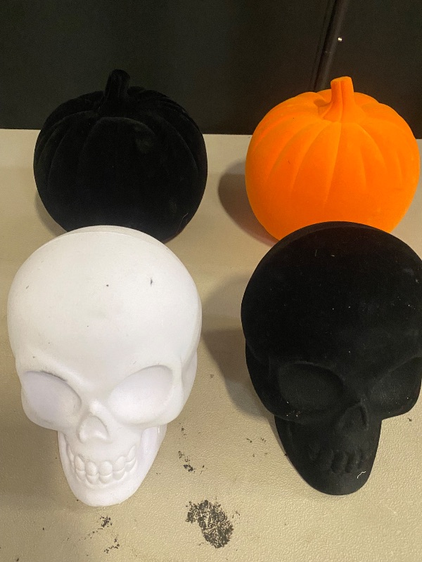 Photo 1 of 4 Halloween Velvet Indoor Decor 2 Pumpkin 2 Skull Heads 