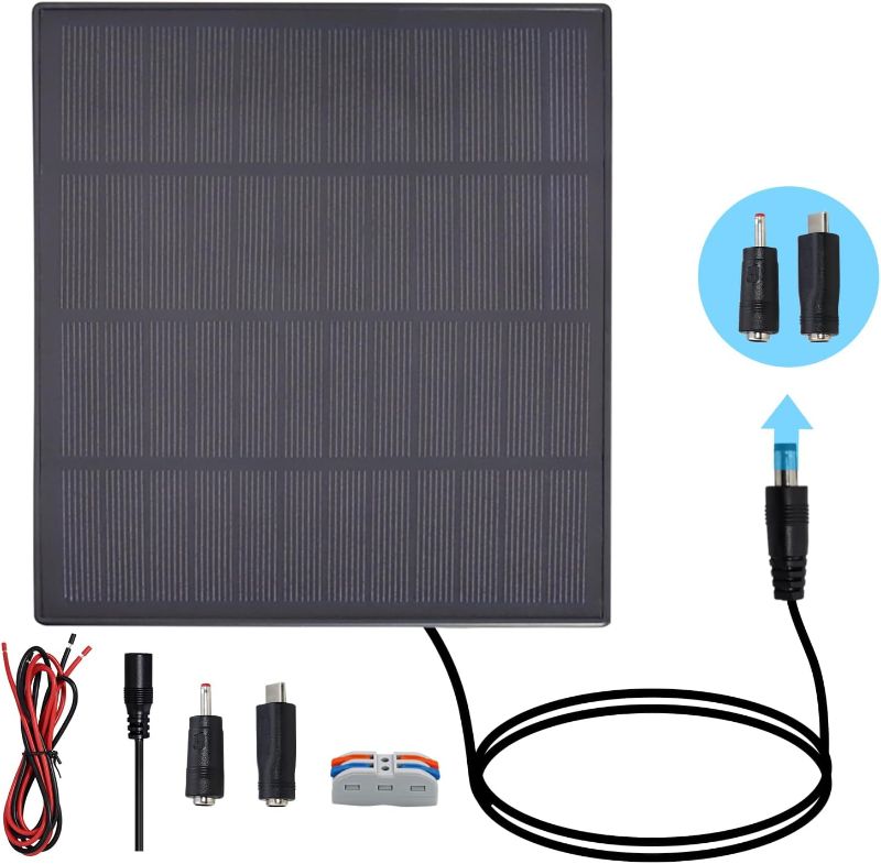 Photo 1 of KBT 12V 3W Waterproof Solar Panel with Type-C Port & DC3.5mm Port & Adjustable Bracket, Portable Solar Charger for Rechargeable Battery, Hunting Camera Outdoor, Deer Game Feeder, Electric gate, Lamp