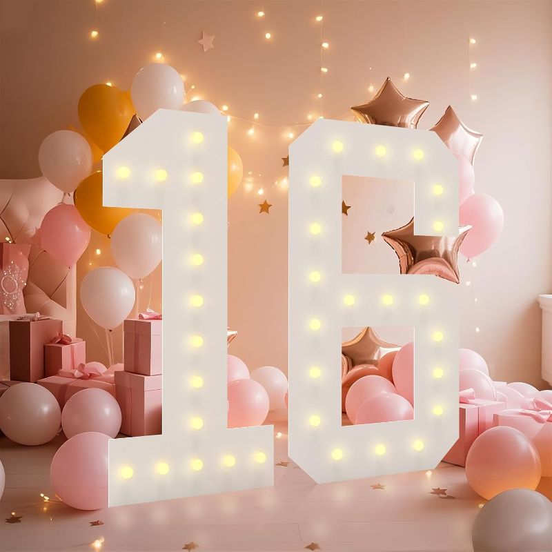 Photo 1 of 4ft  Numbers, Marquee Numbers 4 Feet Tall Giant Number 16 Mosaic Big Number Sign for 16th Birthday Party Backdrop Anniversary Decorations, Pre-Cut Large Frame Number 16