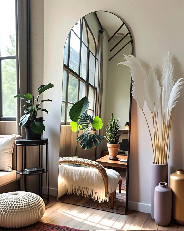 Photo 1 of Arched Full Length Floor Mirror Black Standing Mirror for Bedroom, Living Room, or Dressing Area - Stylish Arch Design, Freestanding or Wall-Mounted, Durable & Elegant Home Decor
