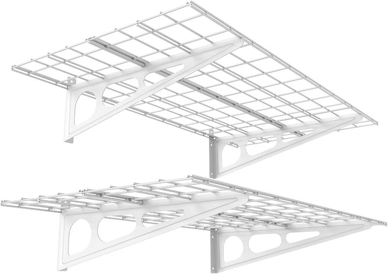 Photo 1 of FLEXIMOUNTS 2-Pack 2x4ft 24-inch-by-48-inch Wall Shelf Garage Storage Rack Wall Mounted Floating Shelves, White