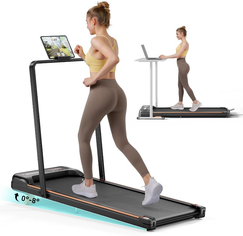 Photo 1 of Walking Pad - 2.5 HP Walking Pad with Handle Bar, 2 in 1 Foldable Walking Pad with Incline, Small Treadmill with LED Display & Remote Control for Home Office Under Desk, 265 LBS Capacity
