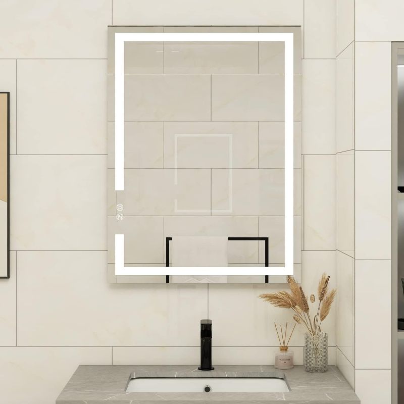 Photo 1 of 36 X 28 Inch LED Bathroom Vanity Mirror, 3 Colors Light Dimmable, Wall Mounted Memory Lighted Makeup Mirror with Anti-Fog Touch Switch (Front-lit&Backlit)