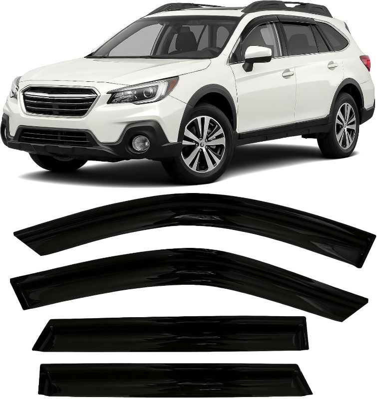 Photo 1 of 2015-2019 Tape-On Side Window Visor Deflectors Rain Guards for Subaru Outback Dark Tinted Protectors 2016 2017 2018