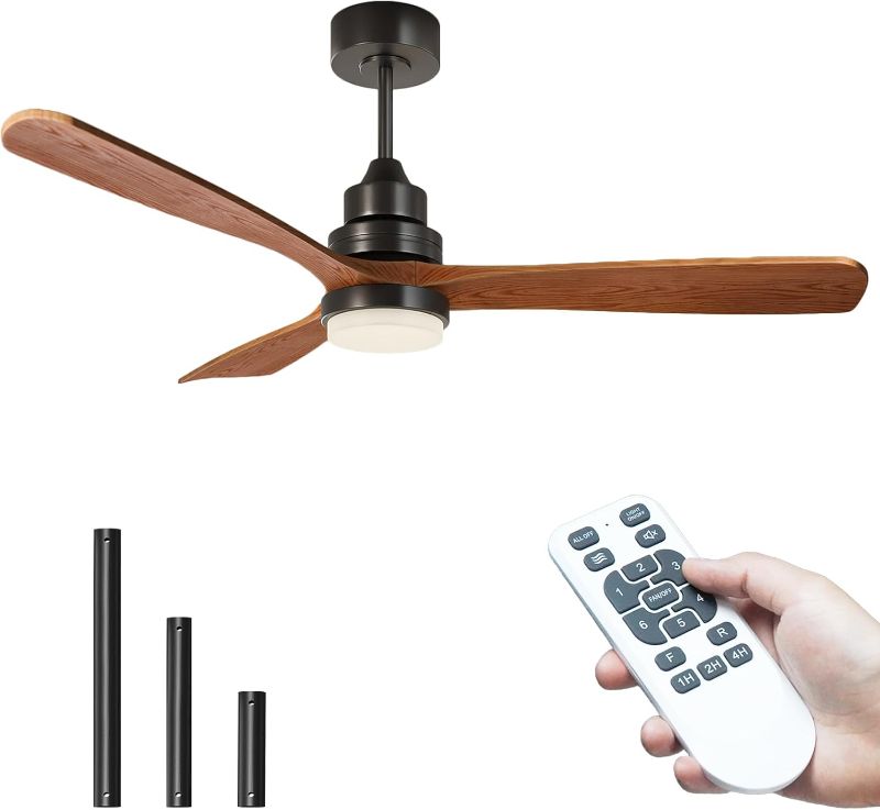 Photo 1 of Ceiling Fans with Lights and Remote, 52 Inch 3 Blade Modern Wood Ceiling Fan with 3 Downrods, Quiet DC Motor, Outdoor Ceiling Fan for Bedroom Living Room Patio, Porch, Farmhouse