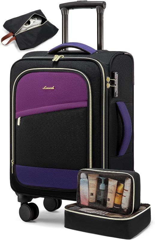 Photo 1 of LOVEVOOK 4 Pcs Carry On Luggage 22x14x9 Airline Approved, 20 Inch Carry On Suitcases with Wheels, Softside Rolling Suitcase for Women Men, with TSA Lock Weekender Travel Luggage