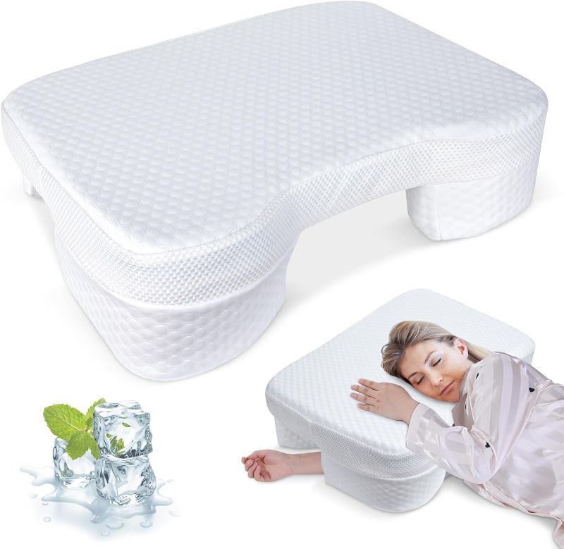 Photo 1 of Side Sleeper Pillow with Arm Holes, Memory Foam Pillow for Neck & Shoulder & Cervical Pain Relief, Ergonomic Arm Holes Positioner Cooling Bed Pillows for Side Stomach Sleeping