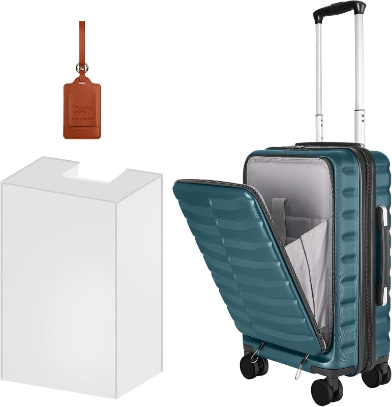 Photo 1 of 22×14×9 Airline Approved Carry On Expandable Luggage with Front Open Pocket, Spinner Wheels, ABS+PC Hardshell Small 20inch Suitcase with Protective Cover and Luggage Tag, Teal Blue