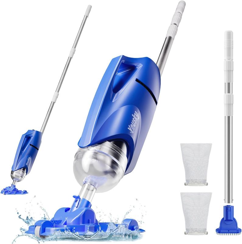Photo 1 of 2025 Upgraded Handheld Pool Vacuum Cleaner for Above Ground & Inground Pools - Cordless Pool Cleaner w/18.5GPM Suction, Telescoping Pole(20-69in), 2 Brush Heads - Ideal for Spas & Hot Tubs