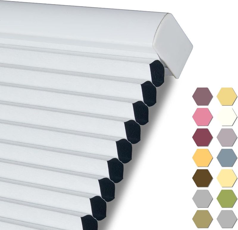 Photo 1 of Persilux 100% Blackout Cordless Cellular Shades & Blinds Honeycomb Blinds Bottom up Waterproof Thermal Insulated Window Shades for Home, Windows and Kitchen, White, 32" W x 54" H