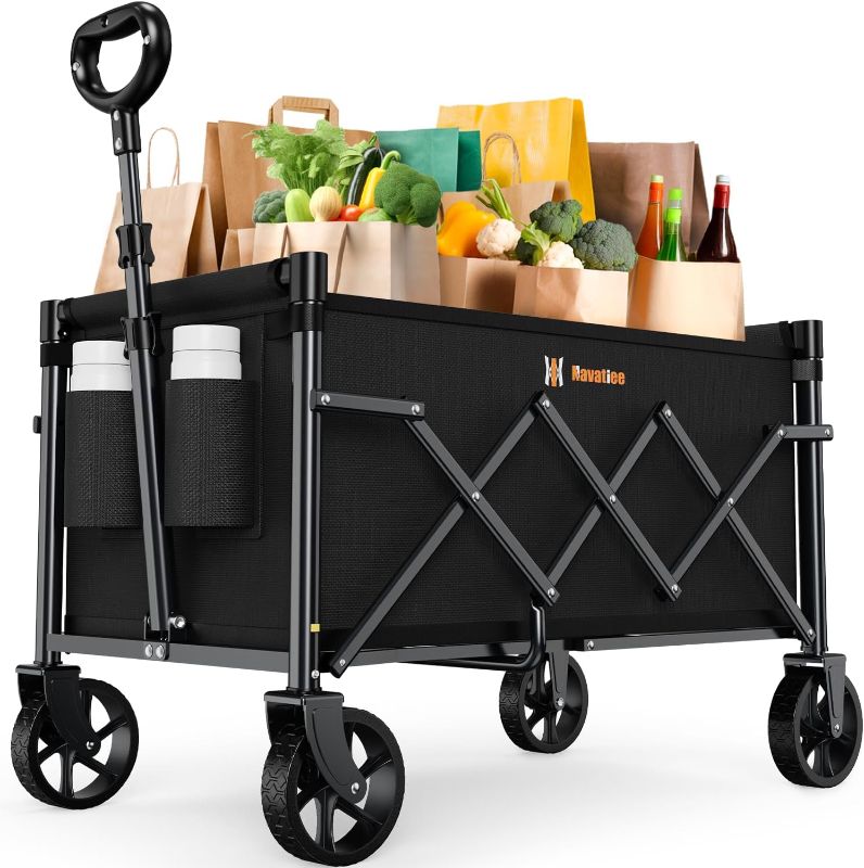 Photo 1 of Navatiee Portable Foldable Collapsible Wagon with Wheels, 220lbs Weight Capacity Utility Grocery Shopping Cart, Lightweight Mini Folding Wagon for Outdoor, Black