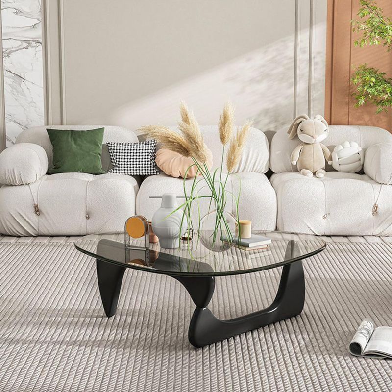 Photo 1 of Triangle Coffee Table in Walnut Mid Century Modern Solid Wood Base and Triangle Clear Glass Coffee Table for Living Room Low Minimalist Tea Table Coffee Tables (32.3 * 22.4 * 16, Black Transparent)