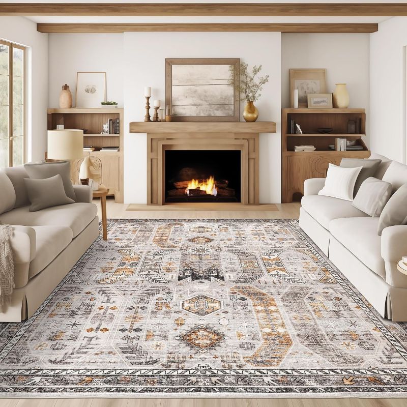 Photo 1 of Washable Rug 8x10 Area Rugs for Living Room - Stain Resistant Non-Slip Backing Rugs for Bedroom,Ultra-Thin Vintage Large Area Rug (Brown/Gold, 8'x10')