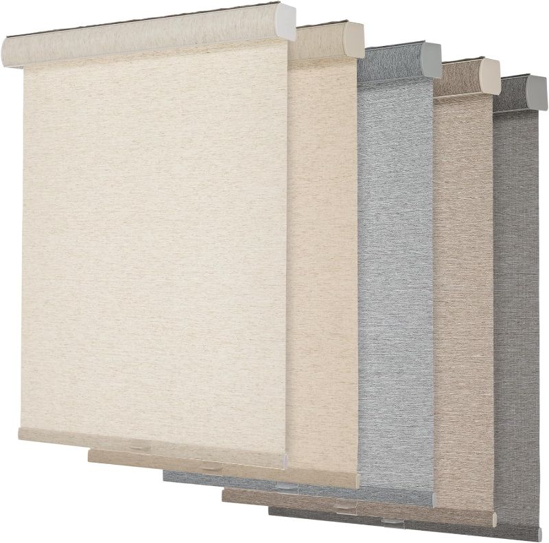 Photo 1 of Persilux Light Filtering Roller Shades for Windows,Cordless,Linen Fabric,Roller Blinds,Thermal Insulated Fabric UV Protection Shades for Home,Office,Bedroom,Door,Light Filtering-Cream
