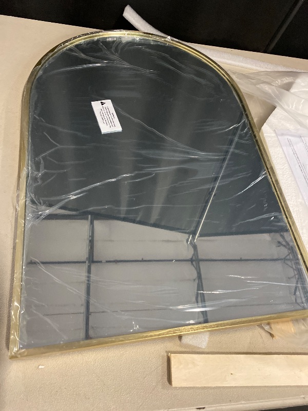 Photo 1 of 24x16 Arch Mirror Rectangle Wall Mounted Metal Frame Mirrors for Entryway Bedroom Bathroom Living Room 24 16 inch Gold