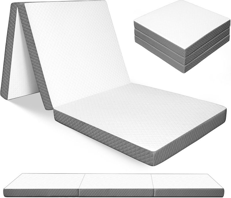 Photo 1 of Triple Fold Sponge Mattress, 3 Inch Portable Floor Bed, Collapsible and Washable Cover, Ideal for Travel, Camping & Yoga