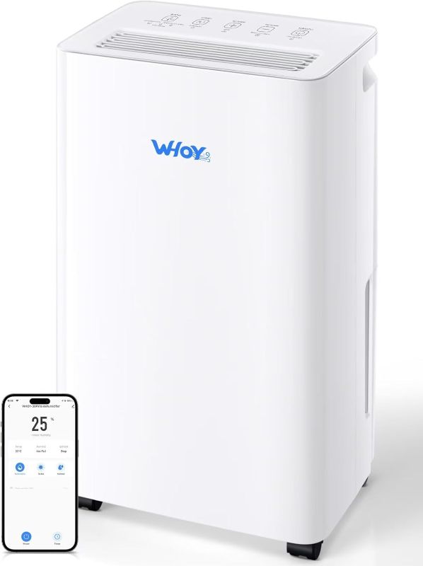 Photo 1 of Dehumidifier for Home, 2000 Sq. Ft., Max 50 Pints, 1.6L Tank, App-Controlled, With 4.9 ft Drain Hose,Child Lock, Smart Ideal for Bedrooms & Living Rooms