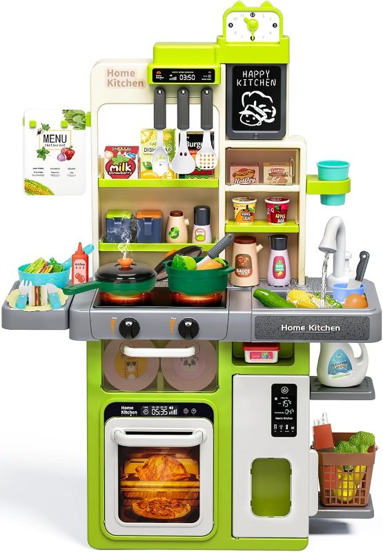 Photo 1 of Kids Play Kitchen Set, Toddler Kitchen Playset with Sound & Light, Cooking Stove with Steam, Play Sink, Play Food Toy and Kitchen Accessories, Kitchen Toy for Kids Girls Boys (31.5 * 22 * 8.6in)