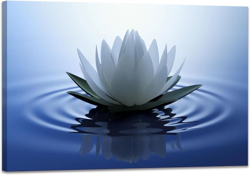 Photo 1 of White Lotus Wall Art Canvas Pictures Print Spiritual Meditation Artwork Poster for Yoga Room Bathroom Zen Spa Photo Decor Framed Ready to Hang(16x24inch)