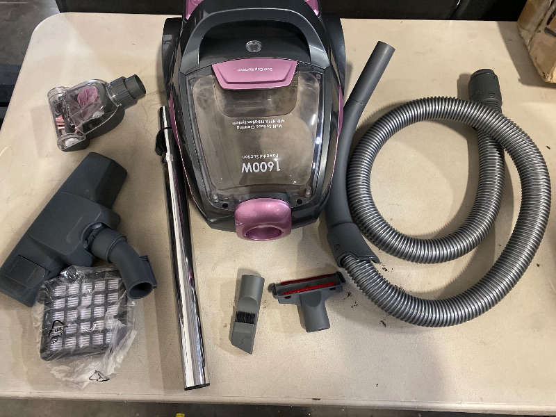 Photo 1 of Canister Vacuum Cleaner, 32Kpa 1600W Bagless Vacuum Cleaner, Dust Full Indicator, H13 HEPA Filter, 3.7Qt Large Capacity, Lightweight Vac for Hard Floors, Carpet, Pet, Upholstery, Pink