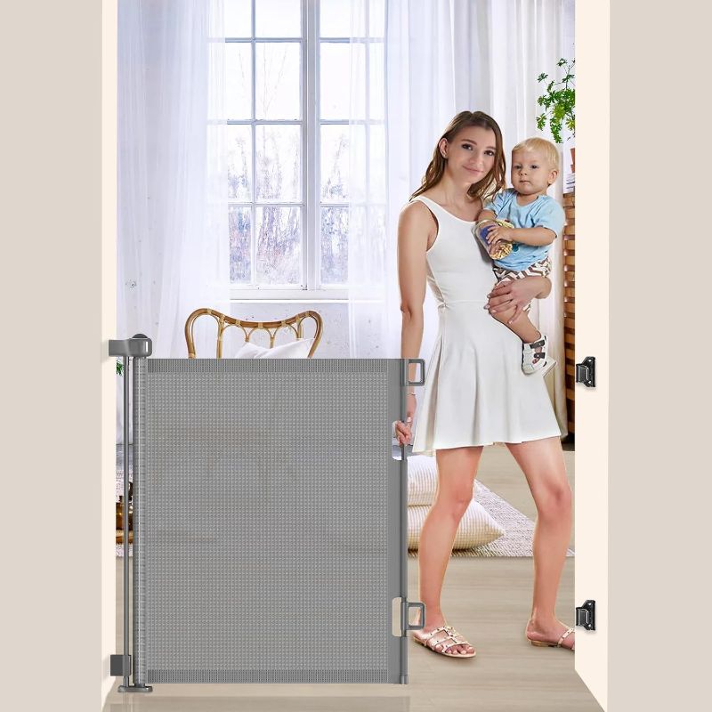 Photo 1 of 55 inch Retractable Baby Gates, EZIGO Extra Wide Baby Gate for Large Opening Extra Long Mesh Gate for Kids or Pet Dog Gate Child Safety Gate for Stairs Hallways Doorway Indoor Outdoor, Gray