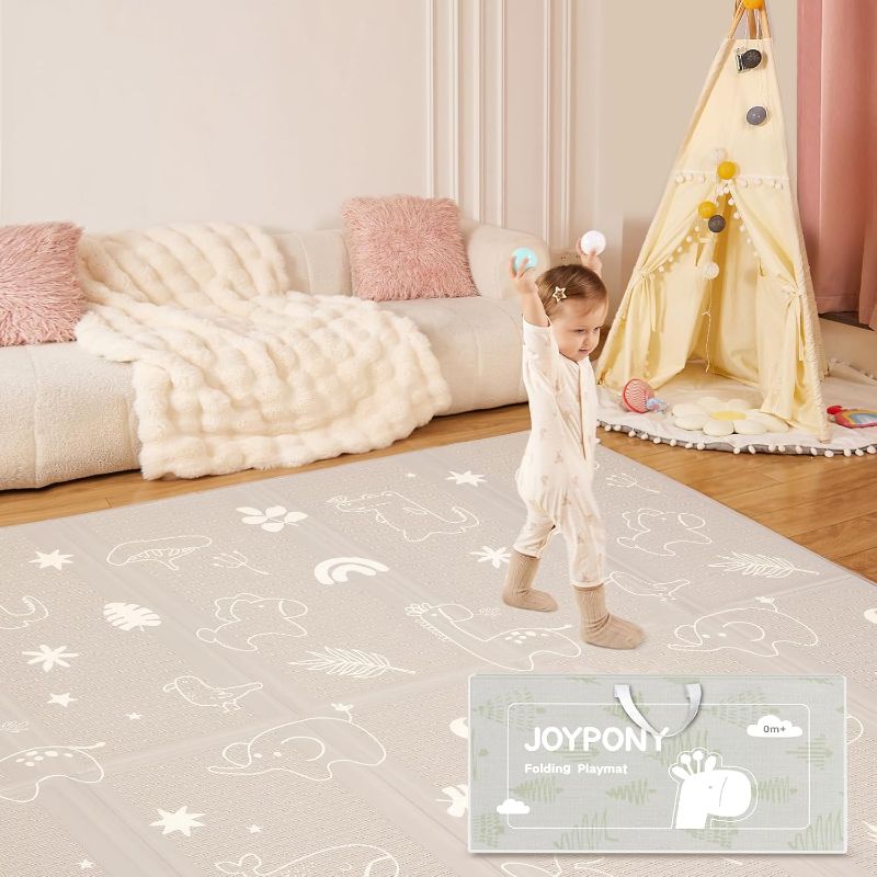 Photo 1 of Baby Play Mat 79x 71 Inch, Extra Large Foldable Play Mats for Babies and Toddlers, Waterproof & Anti-Slip Portable Baby Floor Mat for Tummy Time, Non Toxic Foam Play Mat for Floor Travel Bag