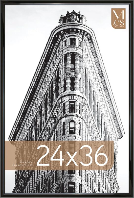 Photo 1 of 24x36 Poster Frame Black High-Gloss, Vertical & Horizontal Wall Hanging Large Picture Frame for Photos, Posters & Art Prints (1-Pack)
