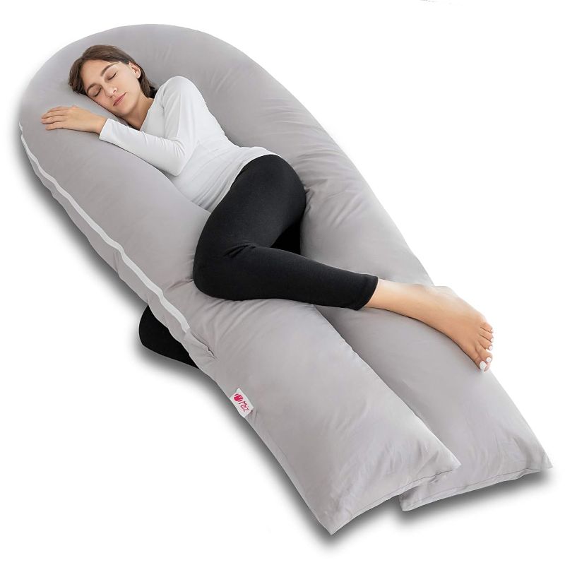 Photo 1 of Pregnancy Pillows for Sleeping, Full Body Pregnancy Pillow with 300TC Comfy Pillowcase & Microfiber Inner Cover- for Back Support - 65 Inch (Grey)