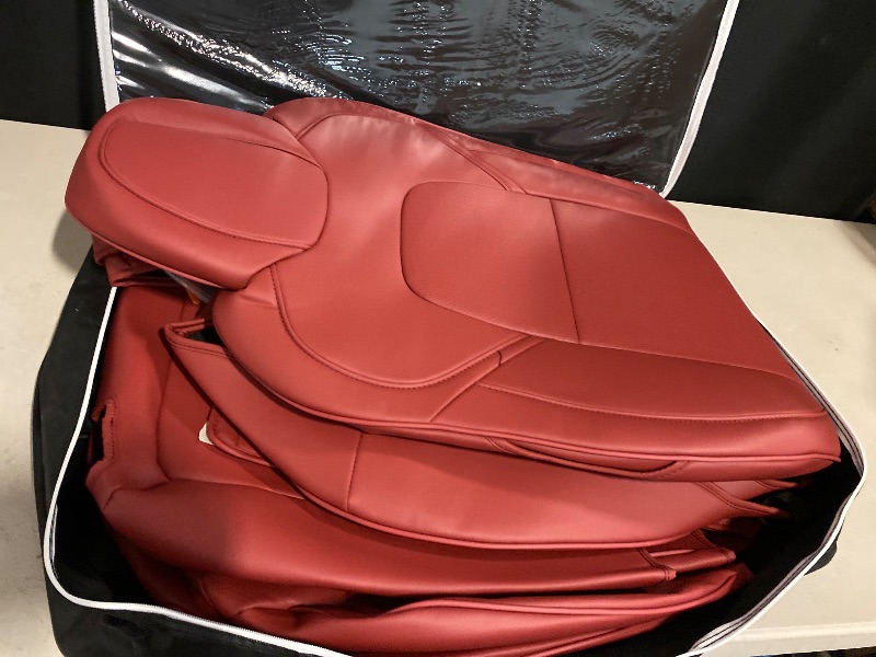 Photo 1 of Tesla Model Y Car Seat Covers Nappa Leather Car Interior Seat Airbag Compatible Cushion Cover Full Set Custom Fit 2024 2023 2022 2021 2020, Nappa Wine Red
