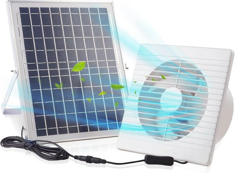 Photo 1 of 10inch Solar Fan with 20W Panel, Solar Vent Fan for Shed, Greenhouse, Dog Kennel, Chicken Coop Ventilation, Waterproof & Anti-Backflow Valve Attic Exhaust Fans