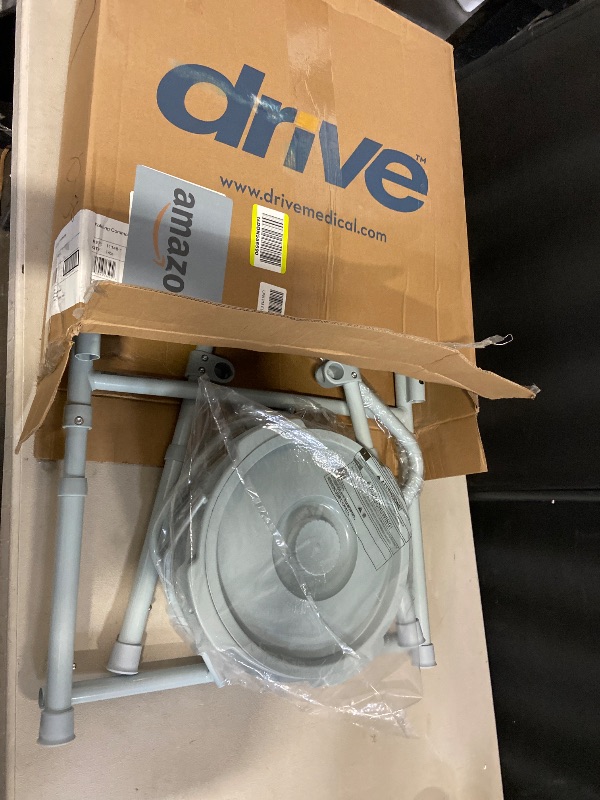 Photo 1 of Drive Medical 11148-1 Folding Steel Bedside Commode Chair, Portable Toilet, Supports Individuals Weighing Up To 350 Lbs, with 7.5 Qt. Bucket and 13.5 Inch Seat