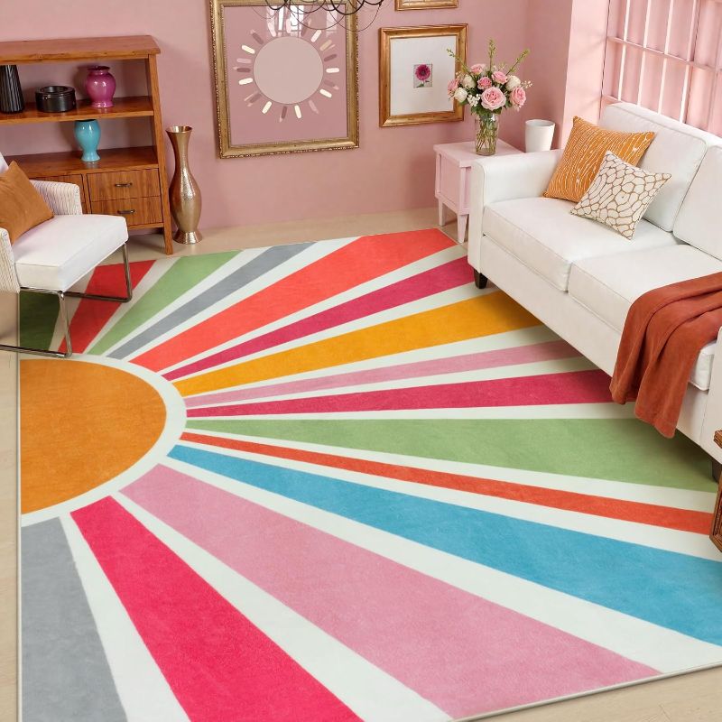 Photo 1 of STARUIA Sun 8x10 Washable Area Rugs for Living Room, Non-Slip Backing Large Boho Rainbow Nursery kids Area Rug for Bedroom, Carpet Rug for Dining Guest Room Classroom Office Nursery Kids(Color,8'x10')