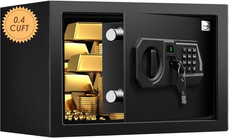 Photo 1 of enamic Fireproof Safe Box 0.4 Cuft Electronic Digital Security Box, Keypad Small Lock Box Cabinet Safes with Internal Light, Solid Alloy Steel Office Hotel Home Mini Safe with 2 Passwords, Black